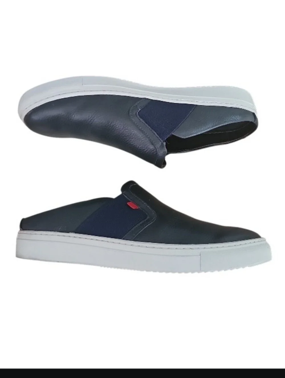 Marc Joseph NY Leather Slip On Mules Men 10.5 Navy Clogs Comfort Casual Shoes